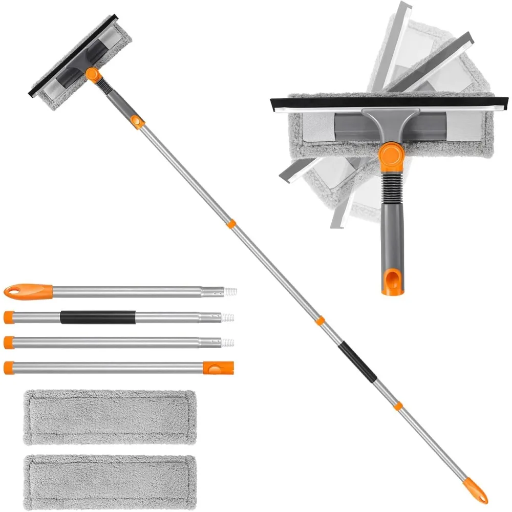 

64 Inch Window Squeegee with Extension Pole 2 in 1 Glass Cleaner Tool Microfiber Washer for Home Use