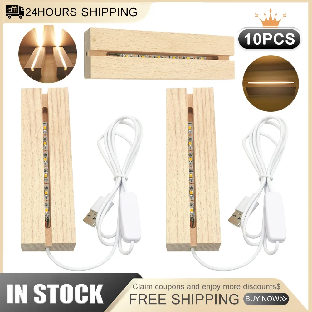 1-10pcs LED Wood Light Display Crystal Wooden Lighted Base Stand Acrylic Light Plate Base USB Wooden Base for Resin Art Lights