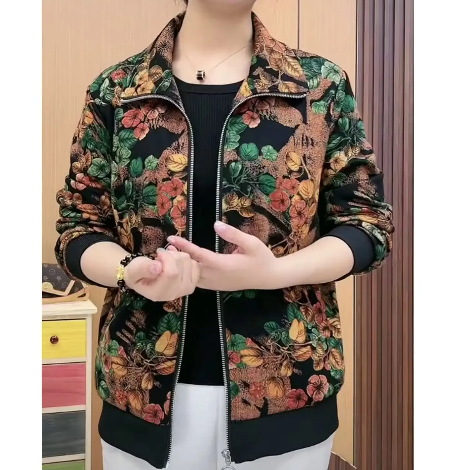 Spring Autumn Women Clothing Vintage Floral Jacket New Zipper Cardigan Versatile Casual Loose Big Size Long Sleeve Coats 2023