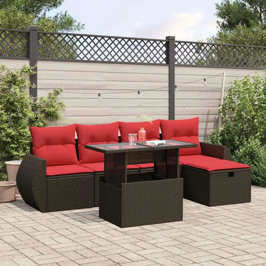 

6 Piece Outdoor Patio Sofa Set with Cushions Brown Rattan Furniture for Garden Balcony and Yard