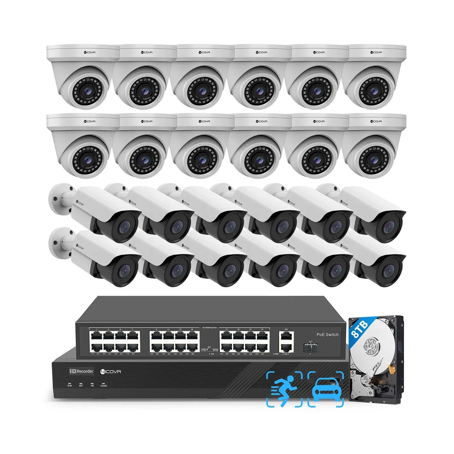 Outdoor 5Mp Hybrid 12 Dome 12 Bullet Audio Night Vision 32 channel 4k cctv home alarm surveillance security camera system