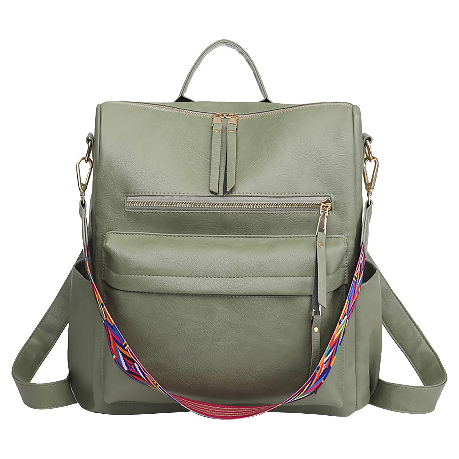 Plain Demin Backpack Women\'s Fashion Handle Multi Zipper Pocket Messenger Bag large capacity Knapsack Outdoor Causal Hobos