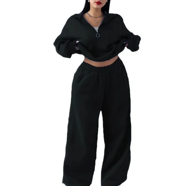 Women's Matching Sets Spring Long Sleeve Zipper Color Block Hoodie 2-Piece Set with Pants Casual Cotton Blend Sportswear