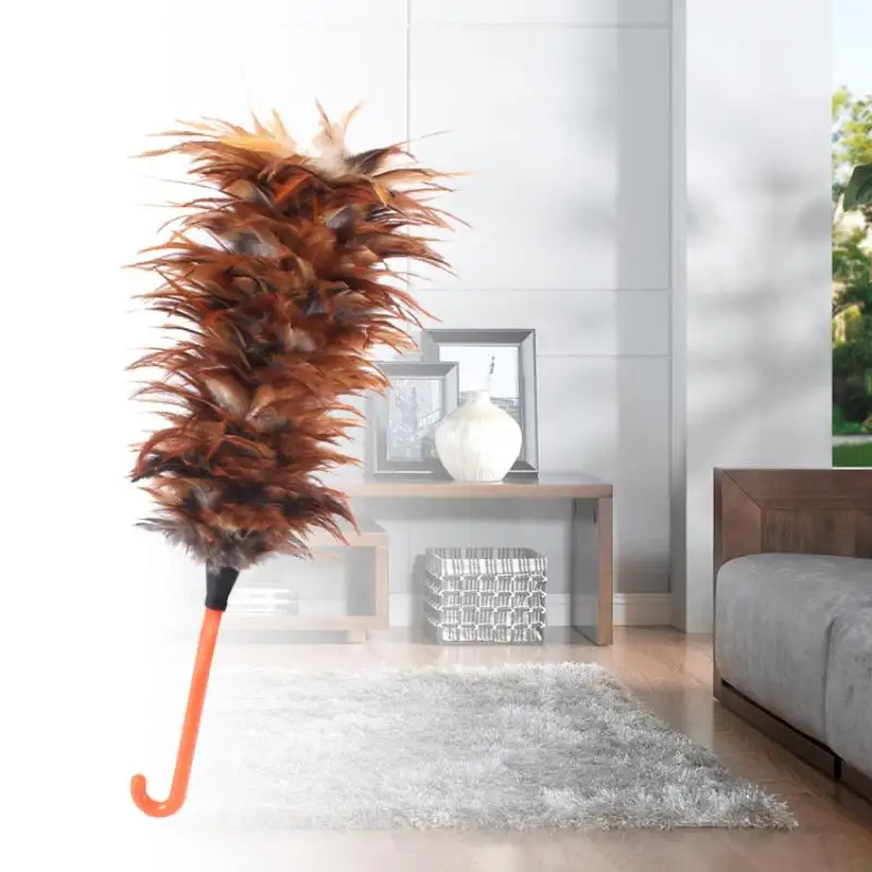 Soft Natural Rooster Feather Duster With Comfortable Grip Handle For Home