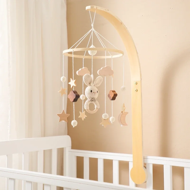 Baby Crib Bed Bell Rattle Toy 0-12 Months Wooden Mobile Cartoon Bee Bed Bell Hanging Toy Holder Bracket Infant Crib Bracket Gift