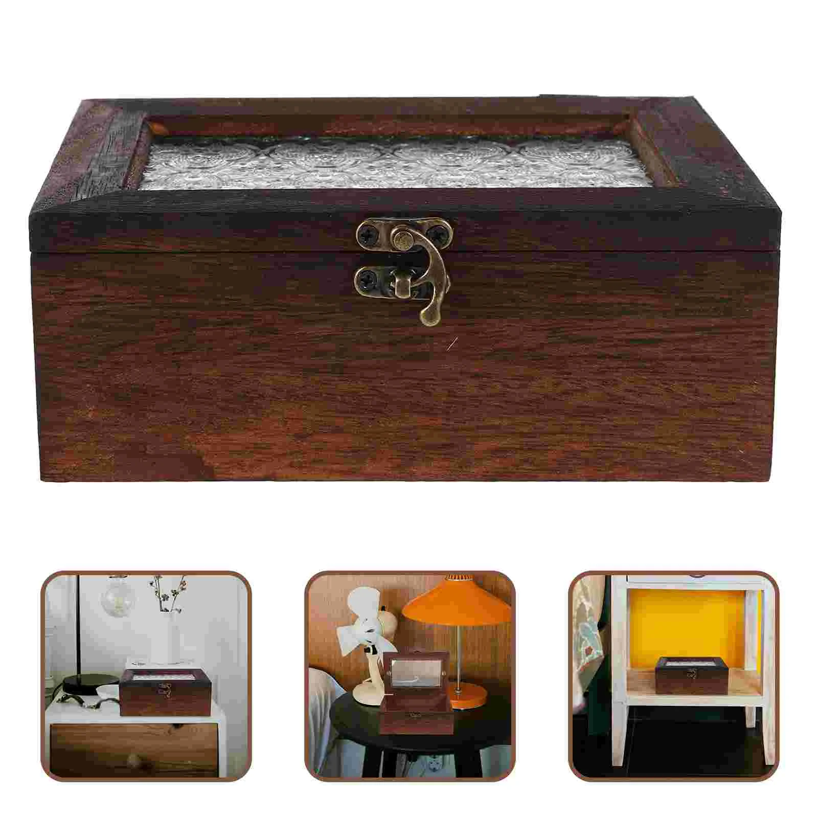 Solid Wood Storage Box Wooden Jewelry Tray Keepsake Boxes with Lids Glasses Display Case Rustic