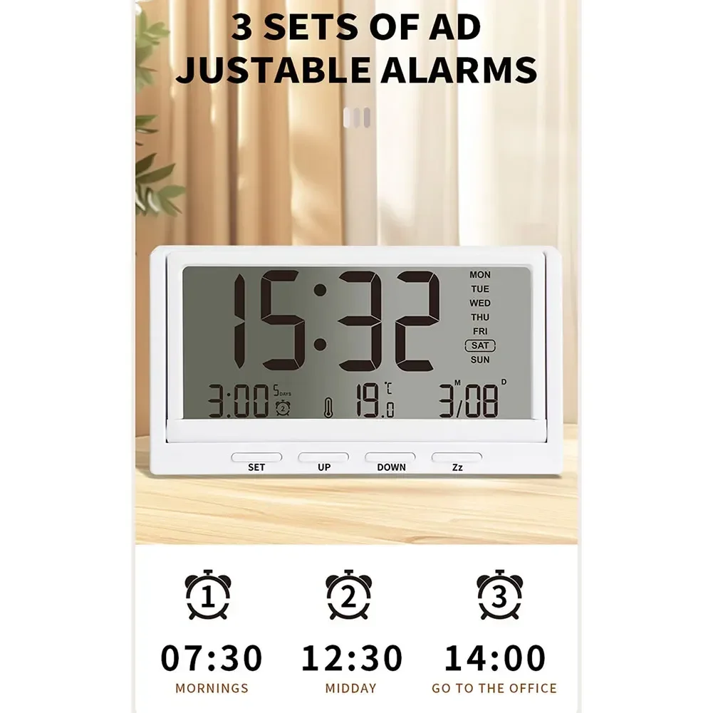 LCD Electronic Alarm Clock With Temperature Date Week Display Desktop Portable  Digital Alarm Clock Temperature Date