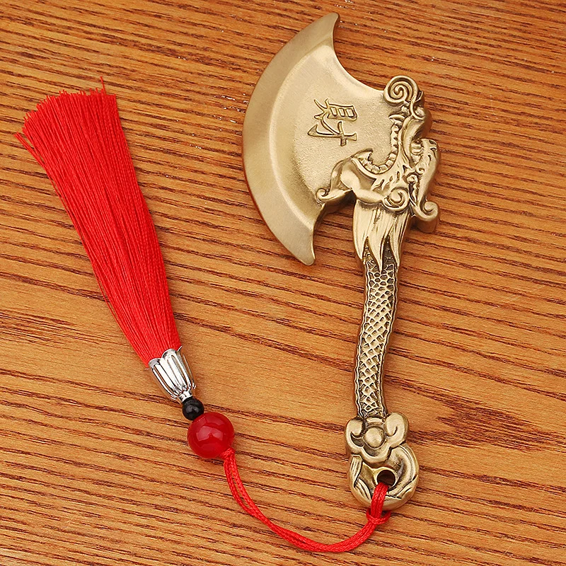 Brass Axe Handle Piece Vintage Solid Dragon Head Axe Play Gift Accessory Pendant Weapon Metal Craft