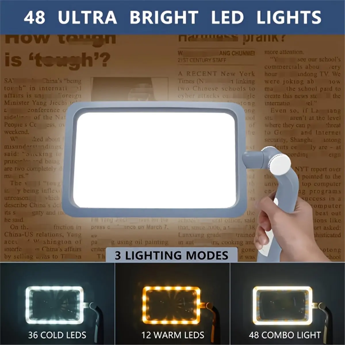 【MUST-HAVE LIST】 1pc 2.5X Magnifying Glass with 48 LEDs 3 Light Modes Hands-Free Bracket for Elderly Reading