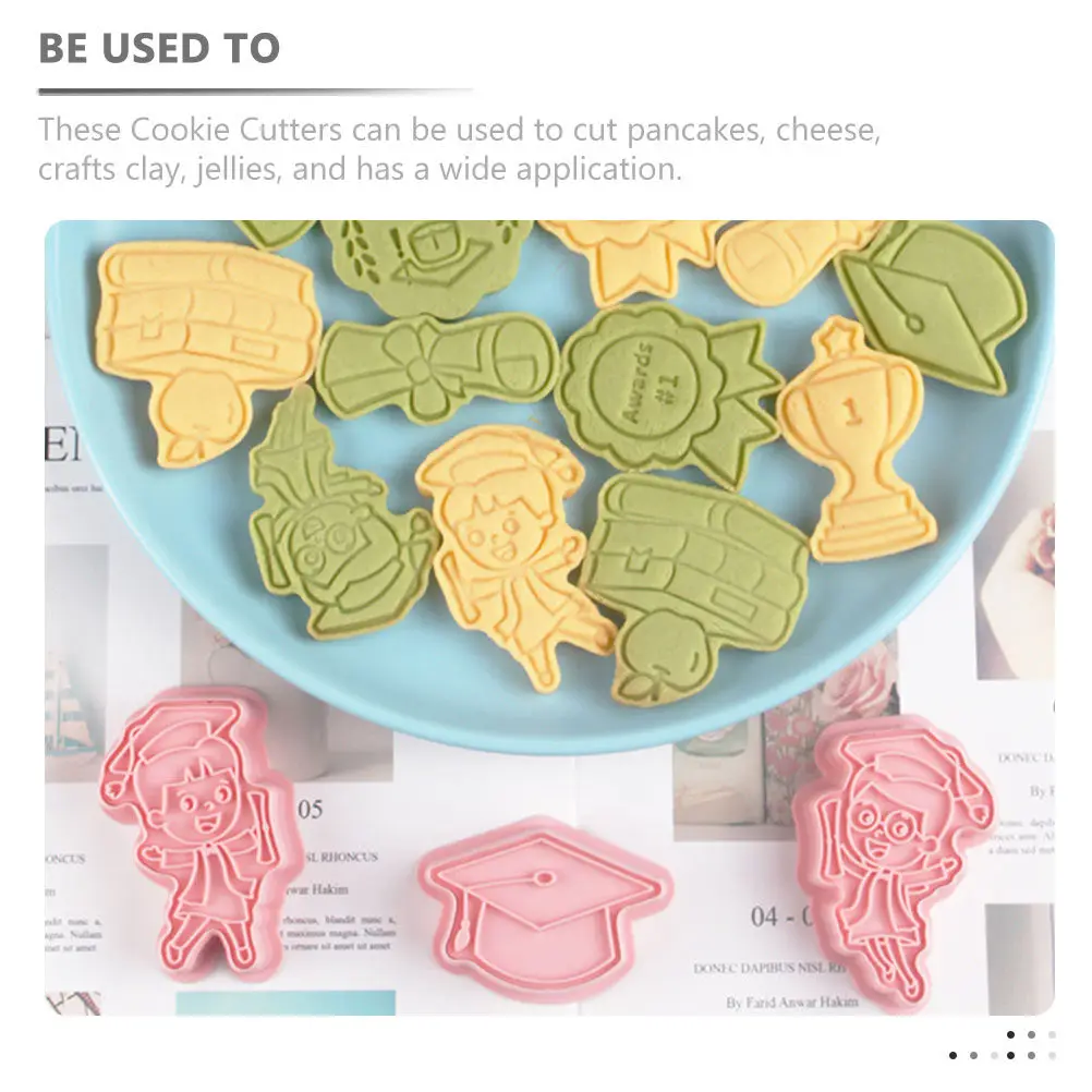 8Pcs Graduation Baking Cookie Molds Reusable Plastic Cutters for Sugar Cookies Pancakes Cheese Clay Jellies Grad Party DIY Craft