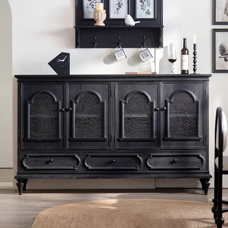 

Sideboard Buffet Cabinet Wood Accent Cabinet with Storage Shelves Carving Black Credenza Display Cabinet, Modern Storage Cabinet