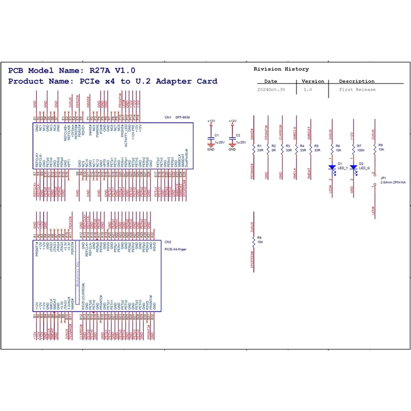 Advanced Pcie 5.0 X4 To U.2 (SFF-8639) SSD Hard Disk Adapter Card PCI Express Gen5.0 4X To U.2 SFF-8639 Hard Drive SSD Adapter