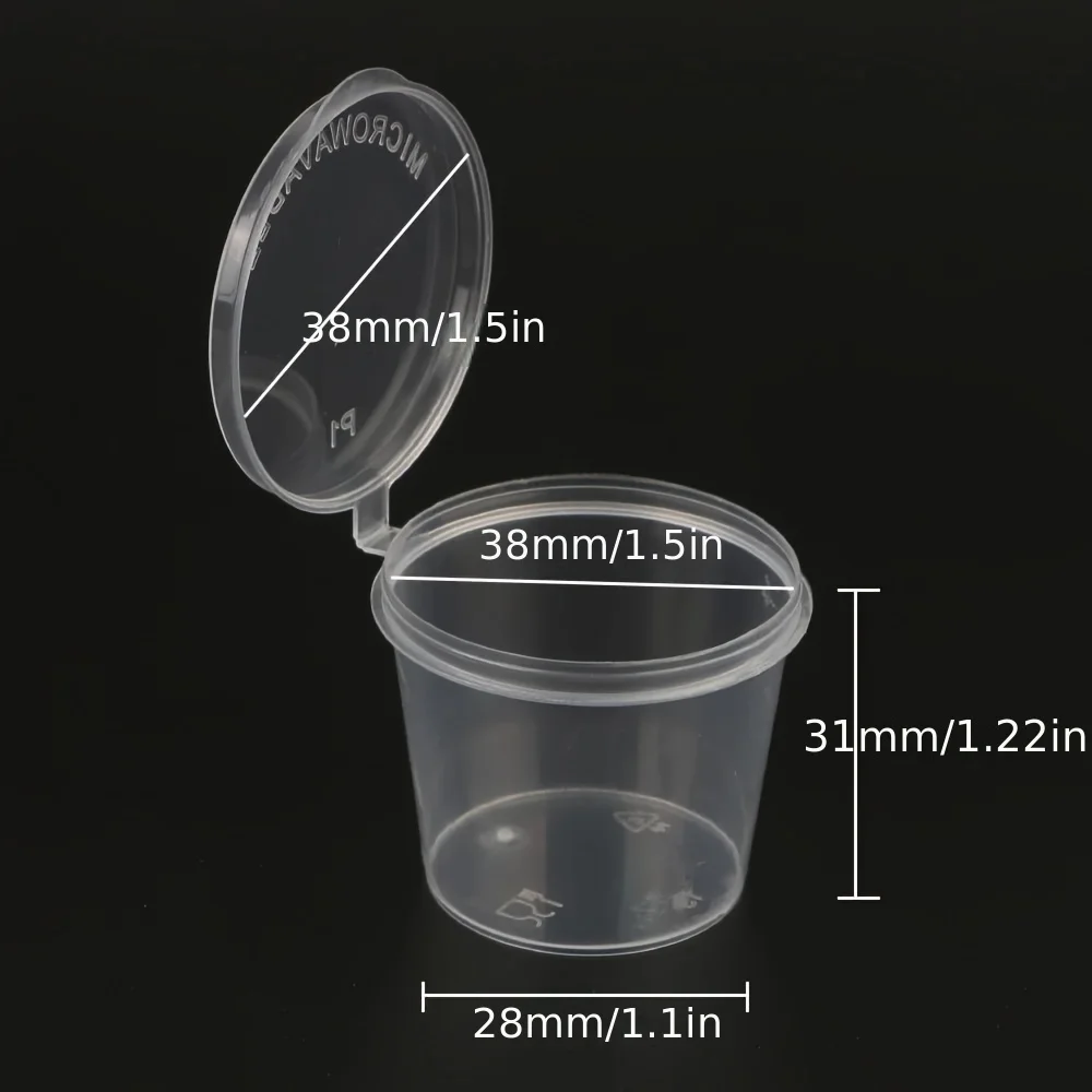50pcs 25ml Multipurpose Plastic Leak-proof Disposab Sauce Containers Kitchenware Condiment Cups Box with Secure Hinged Lids
