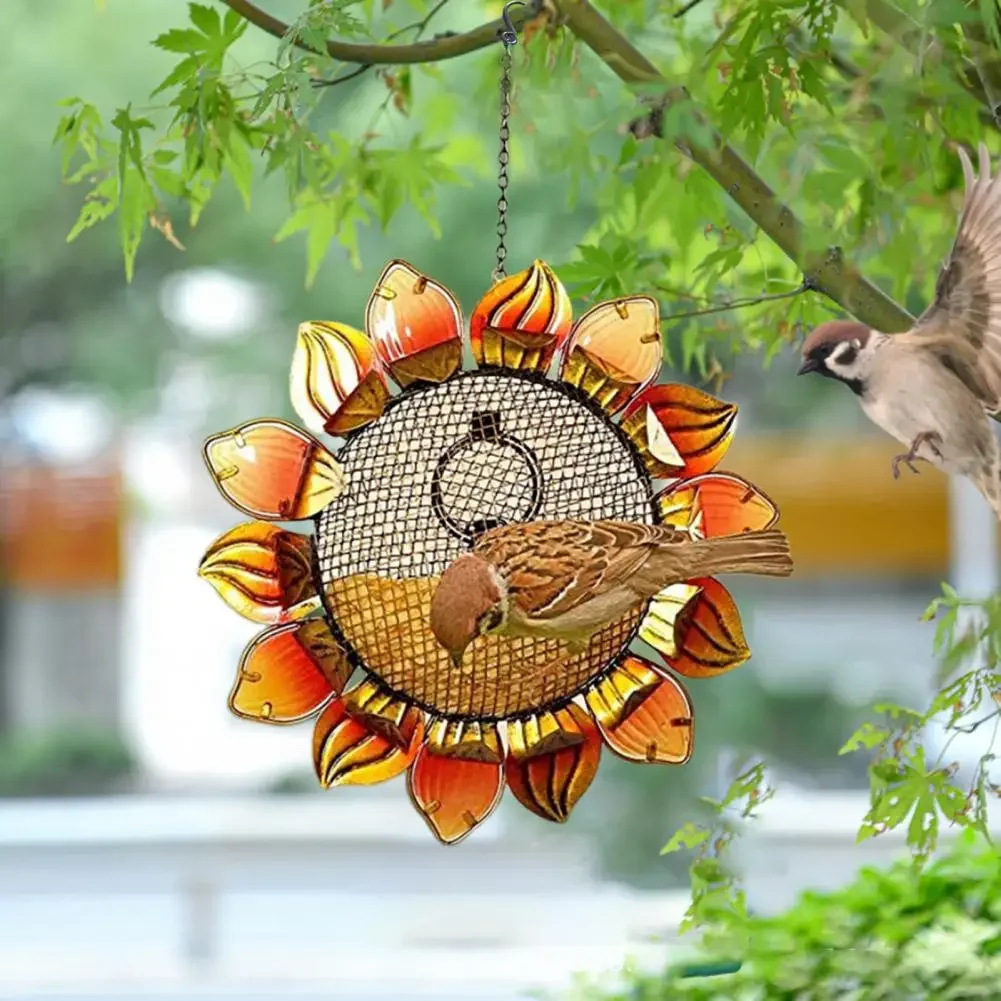 مغذيات الطيور البرية خارج الطائر الطنان معلقة تغذية الطيور البرية المعادن عباد الشمس في الهواء الطلق الطيور مربي حديقة ديكور مع هوك