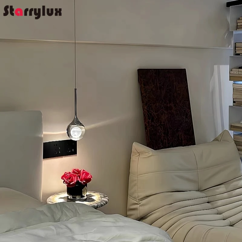 Moon Crystal Adjustable Pendant Light Modern Bedside Lamp Entryway Atmosphere Hanging Light
