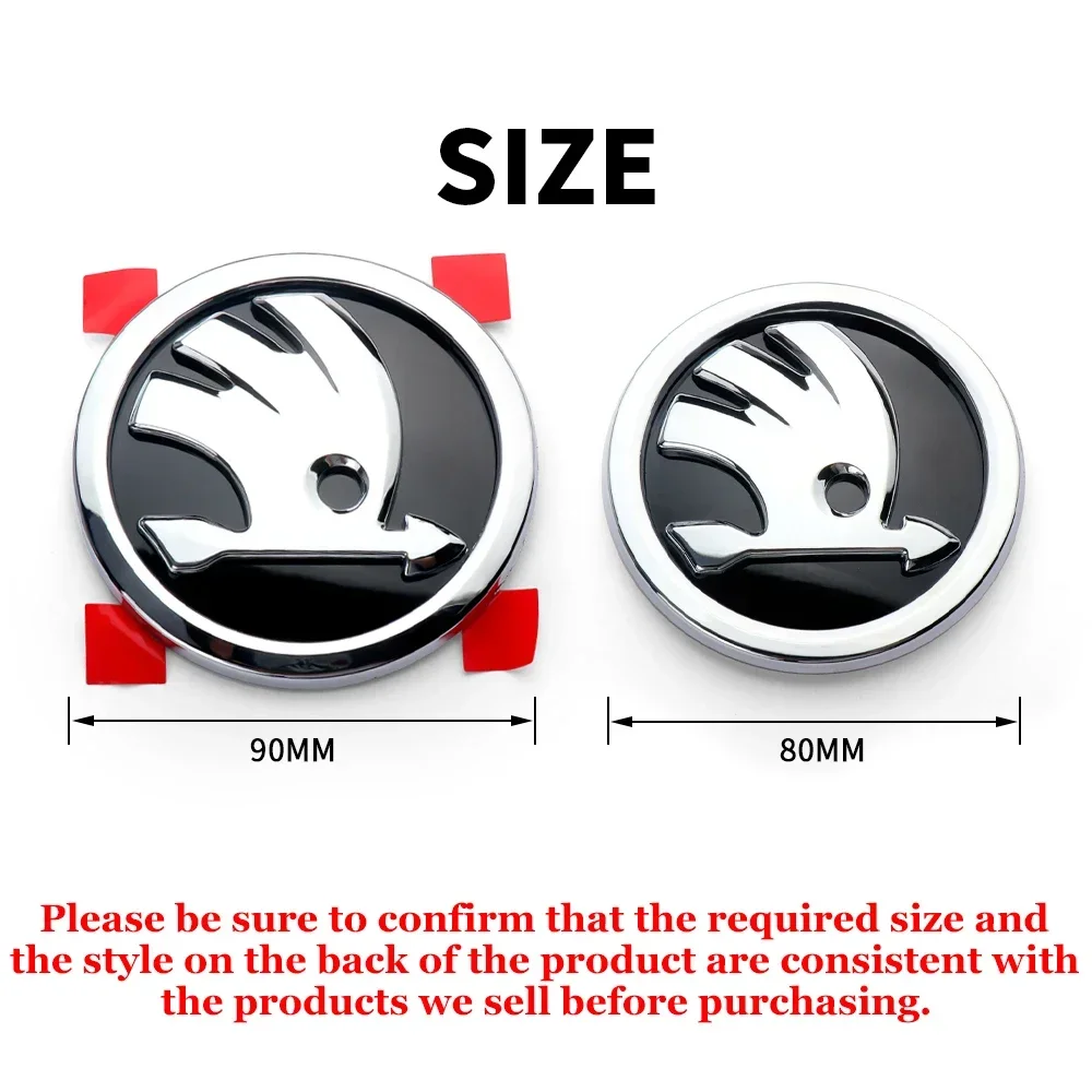 ABS 80/90/100mm Car Front Hood Badge Bonnet Emblem Trunk Sticker For Skoda Yeti Octavia Kamiq Fabia Kodiaq Rapid Karoq Superb RS