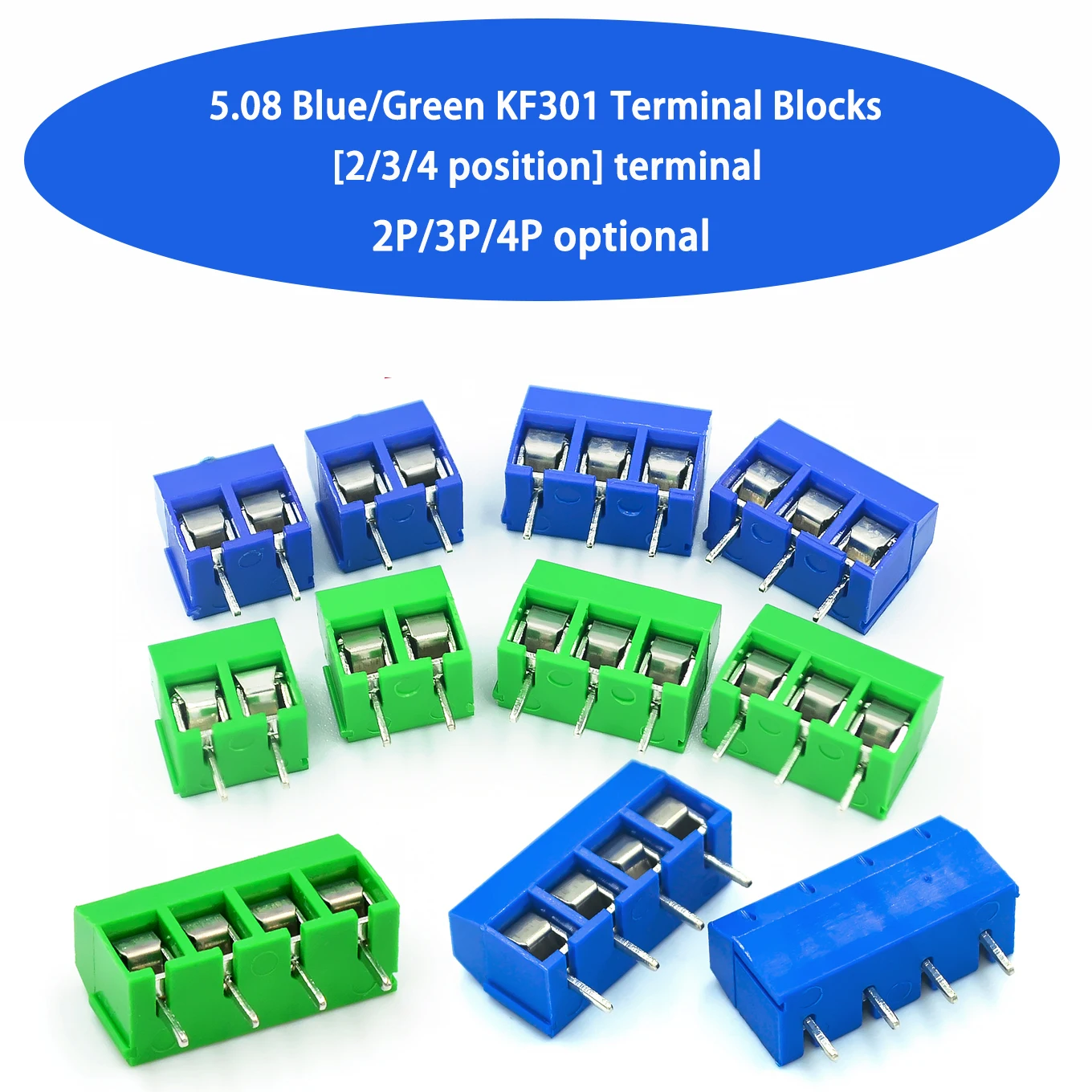 20pcs KF301-2P/KF301-3P/KF301-4P KF301-5.0-2P KF301-5.0-3P KF301-5.0-4P KF301 5.08mm Plug-in Screw Connector Blue/Green