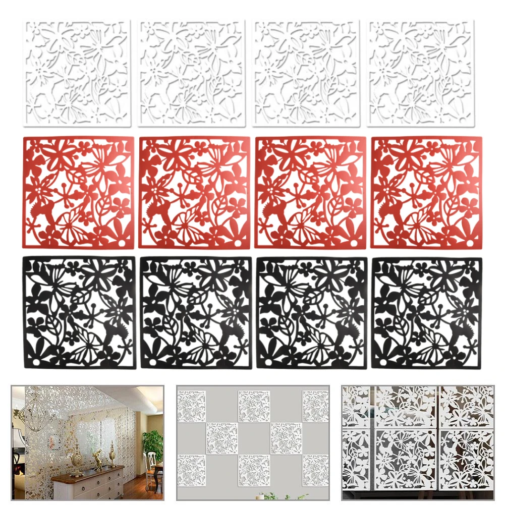 12pcs 40cm Hollow Room Divider Screen Hanging Panel Curtain Partitions 0.1cm Thick Home Office Decorative Panel Hollow Screen