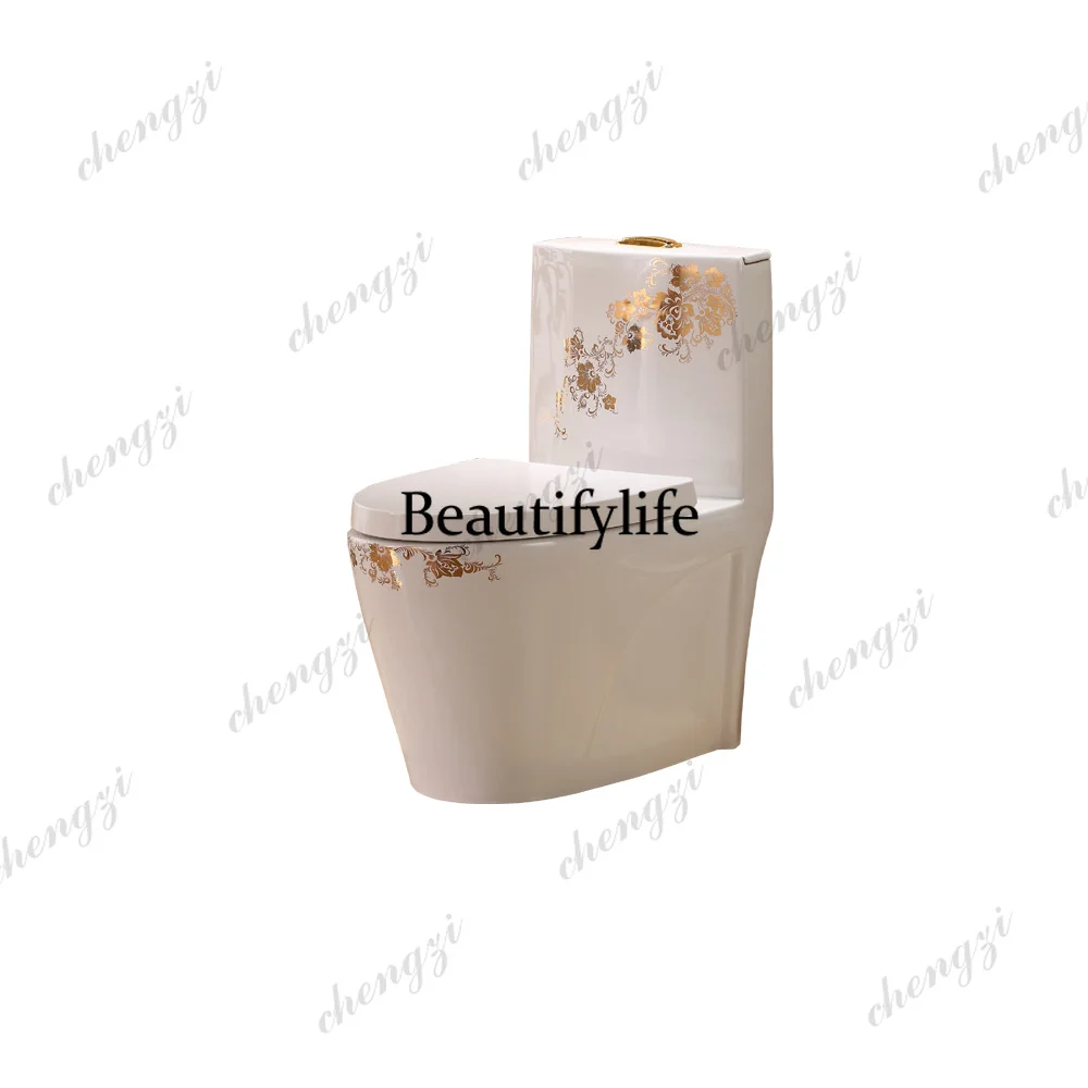 Luxury Design Golden And White Colour Freestanding Ceramic One Piece Toilet