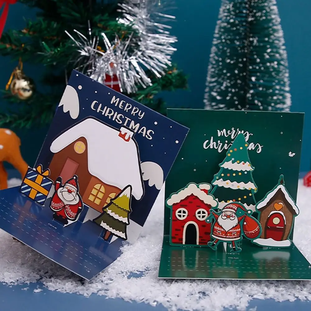 Christmas Tree Merry Christmas 3D Cards Handwriting Invitation Christmas Pop-Up Cards Blessing Folding New Year Greeting Cards