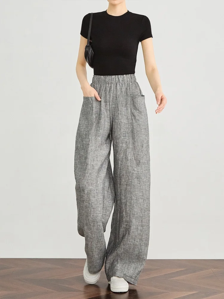 

Брюки FALIN с высокой талией и широкими штанинами, повседневные льняные брюки с эластичным поясом, очень тонкие, струящиеся, прямые брюки для высоких женщин