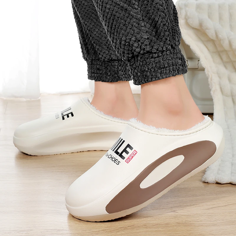 Winter Men Warm Slippers Cotton Slippers Outdoor Indoor Warm Shoes Waterproof Men Couple Comfortable Home Bedroom Plush Slippers