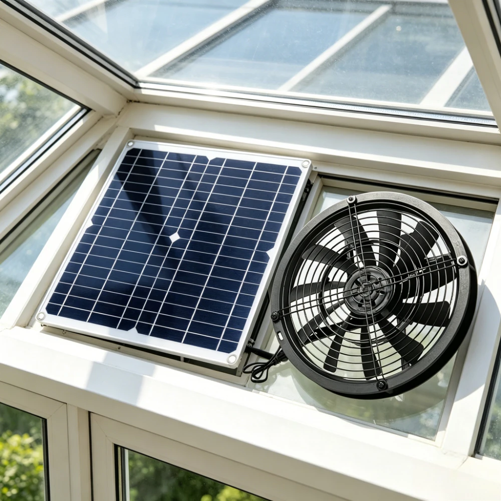 

Portable Solar Exhaust Fan Kit 15W 25W for Greenhouse Chicken Coop Dog House RV Shed Outdoor Weatherproof Cooling System