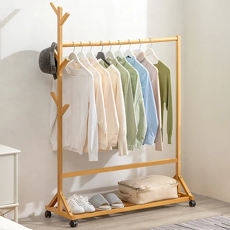 Rack de roupas multifuncional simples para crianças, grande capacidade, cabide com roda universal, prateleiras de armazenamento criativas