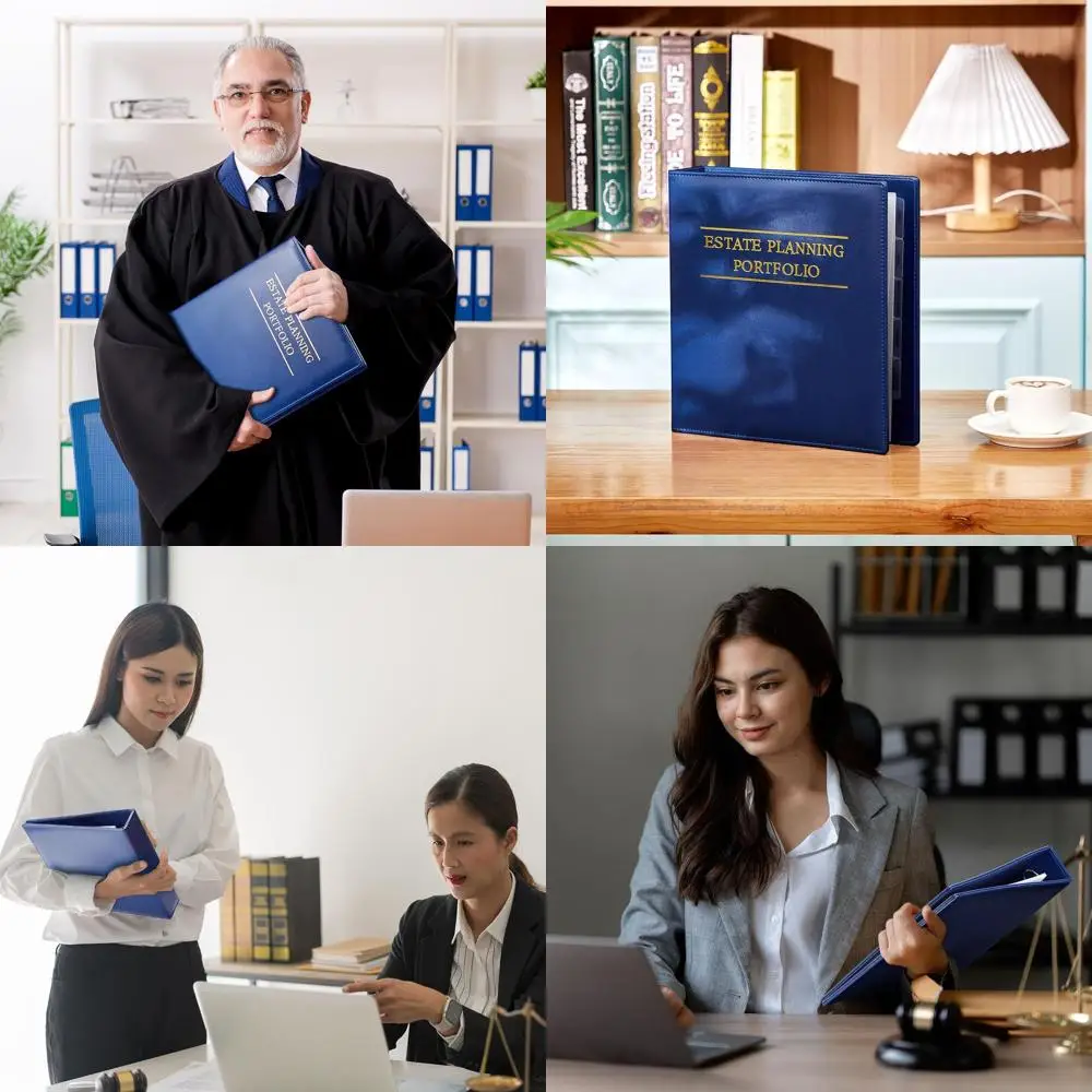 

Папка для документов по планированию наследственного имущества, 3-кольцевая, из искусственной кожи, с золотым титульным листом, разделителями с индексными вкладками, синяя, 11x11.8x2.4 дюйма