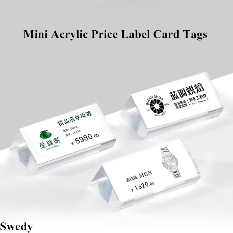 10 Sets 50x25mm Supermarket Small Ticket Label Holder Acrylic Price Label Paper Holder Tag Mini Acrylic Sign Holder Stand