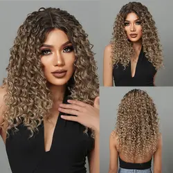 Long Curly Lace Front Wig for Black Women Kinky Deep Wave Lace Frontal Synthetic Wig with Baby Hair Afro Heat Resistant