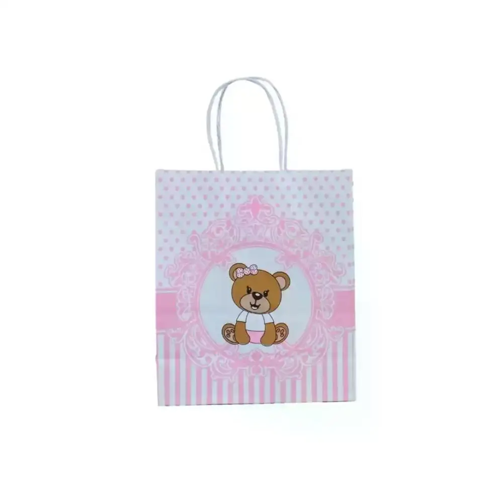 21,5X17,5X8,5 Kraft Pink Bear Gift Bag