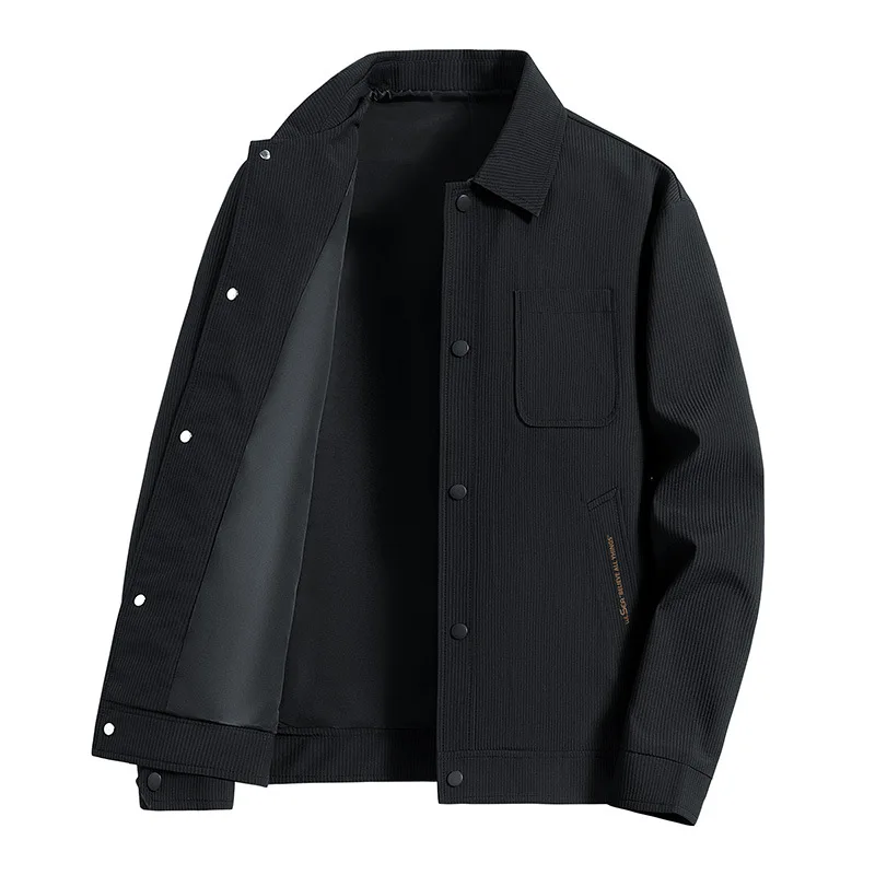 2025 new trend men's corduroy lapel striped jacket fashion casual comfortable everything simple plus size cotton coat