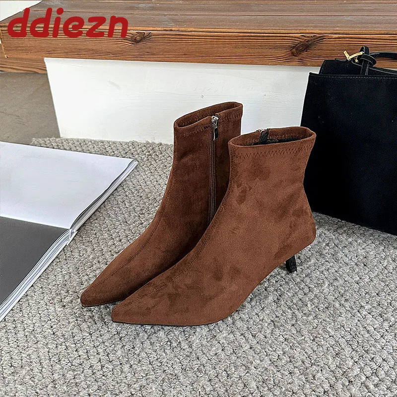 أزياء قطيع النساء حذاء من الجلد الإناث متوسطة الكعب الأحذية أشار تو السيدات قصيرة تمتد الأحذية مع سحابات الأحذية #3