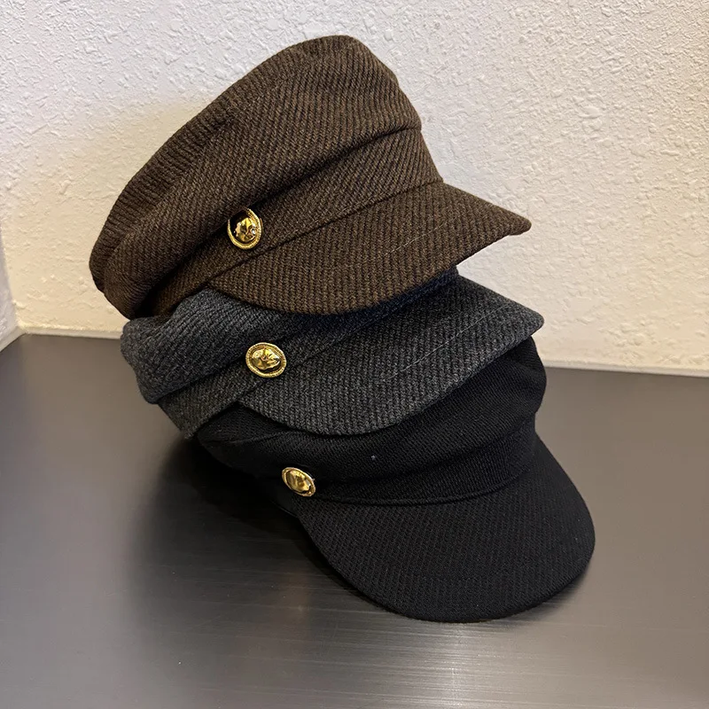Women's Wool Vintage Newsboy Beret Hat Gold Button Octagon Design Winter Warm Fashion Accessory Stylish Outfit  Daily Use​