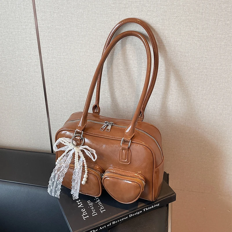 

Boston Women Business Shoulder Bags Simple Ladies Commute Tote Bag Pu Leather Female Underarm Bag Burgundy Large Handbags Purse