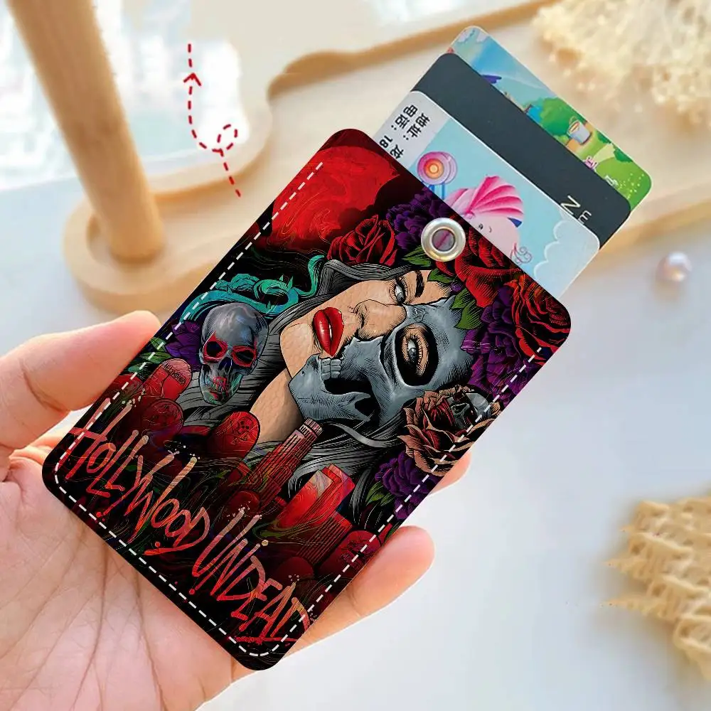 Rock Band H-Hollywood Undead PU Soft Leather Rectangular Key Card Holder Induction Elevator Protection Cover Youth Faion Accory