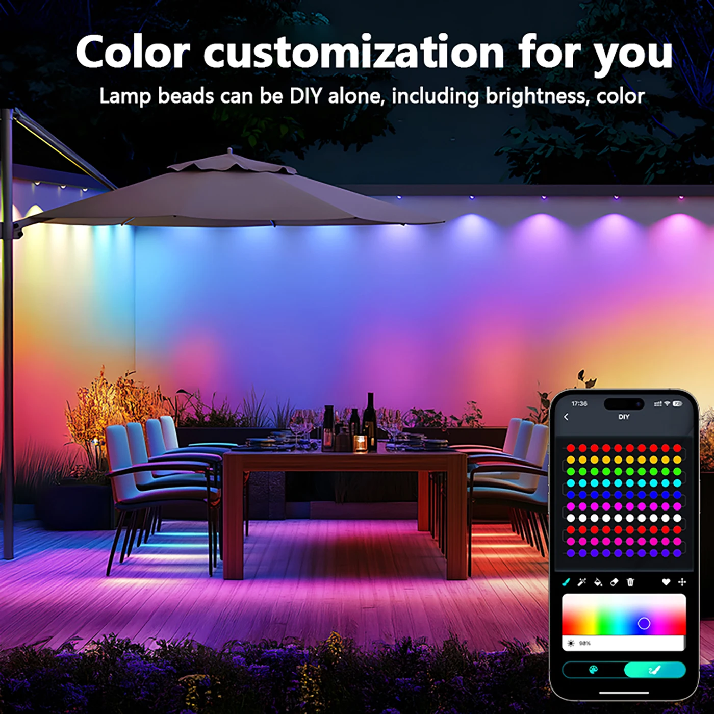 Permanent Outdoor Eaves Light Black 300FT 180LEDs Bluetooth APP DIY RGB IC Light String Suitable For Christmas Eaves Party Light