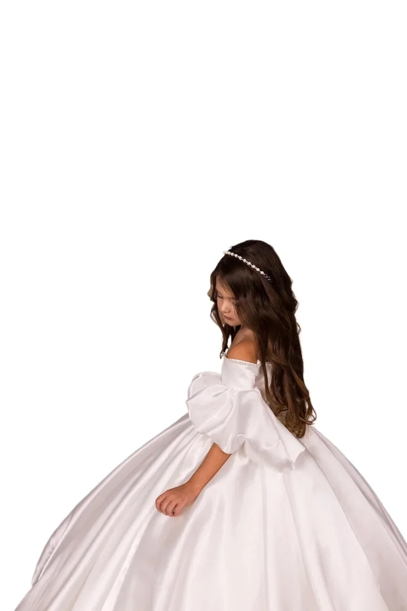 First Communion Gown Junior Bridesmaid Princess Gowns Custom Made Tulle Flower Lace Flower Girl Dress Ivory Flower Girl Dresses
