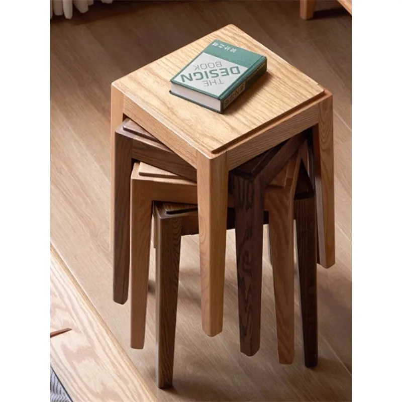 

Solid wood stool household stackable spare living room Chinese dining table round stool