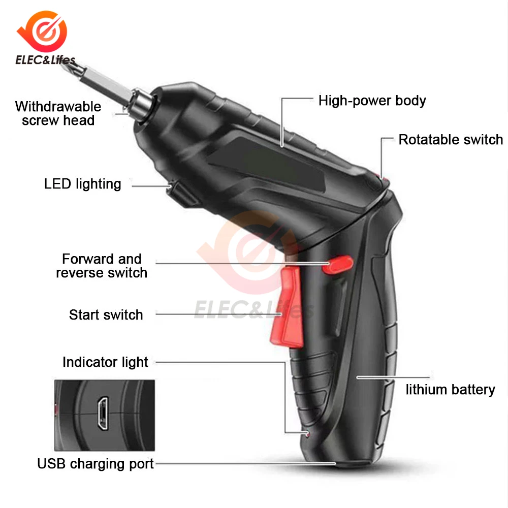 전기 스크루 드라이버 드릴, 3.6V, 1300mAh, 무선 미니, LED 조명, 가구 설치, 나사 가공, 목재 펀칭용