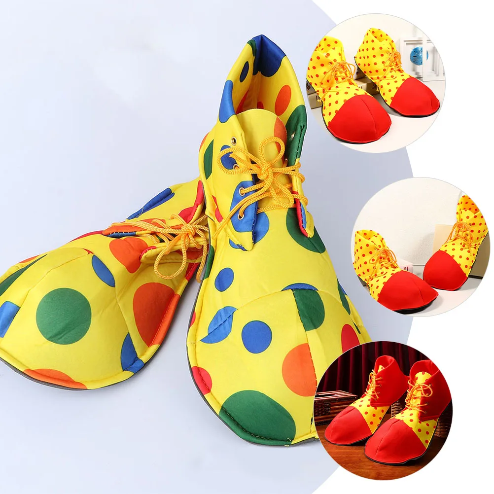 2 Pairs Clown Costume Shoes Funny Accessories for Halloween Party Carnival Cosplay Props Men Women Big Size Dot Design