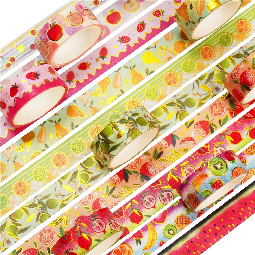 Imagem -04 - Cartoon Fruit Gilding Washi Tape Grupo Faça Você Mesmo Scrapbooking Adesivo Etiqueta de Fita Adesiva Escola e Escritório Abastecimento Papelaria 10 Pcs por Pacote