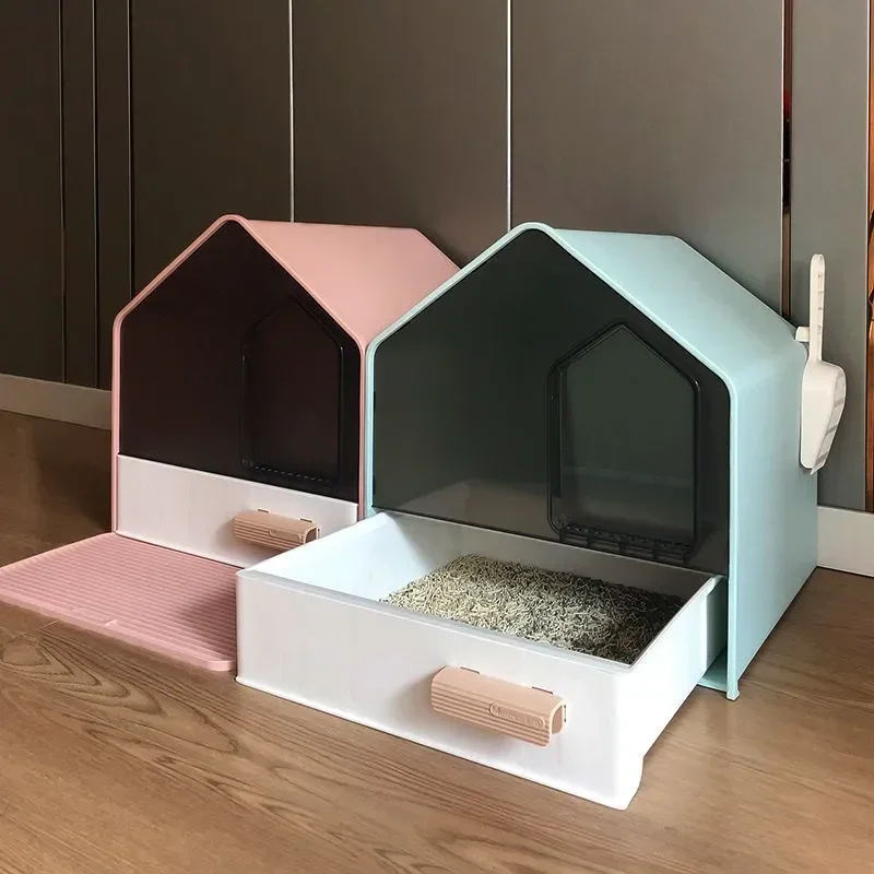 

Fully Enclosed Cat Litter Box Drawer Type House Shape Cats Toilet Anti-splash Kittens Bedpan Pet Sand Basin Supplies Pet Cat