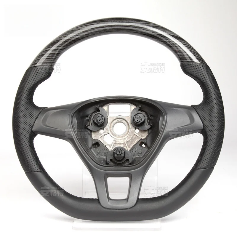For Magotan Ouhengchi Custom Upgrade is  flat-leather peach wood grain car modification steering wheel