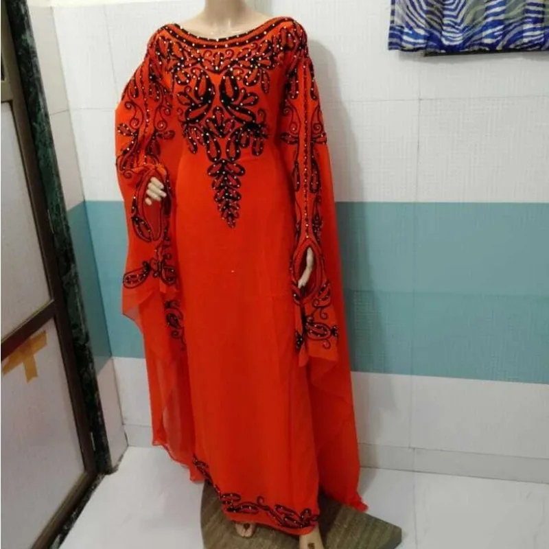 

Red Dubai Kurtas Dress Moroccan Kaftan Georgette Arabian Gown Pakistan Clothing