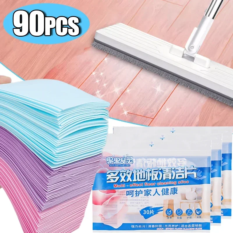 90//60/30PCS Tile Floor Cleaner Sheet Water Soluble Mopping Wooden Floor Cleaning Tablet Home Room Toilet Wiping Cleaning Tools
