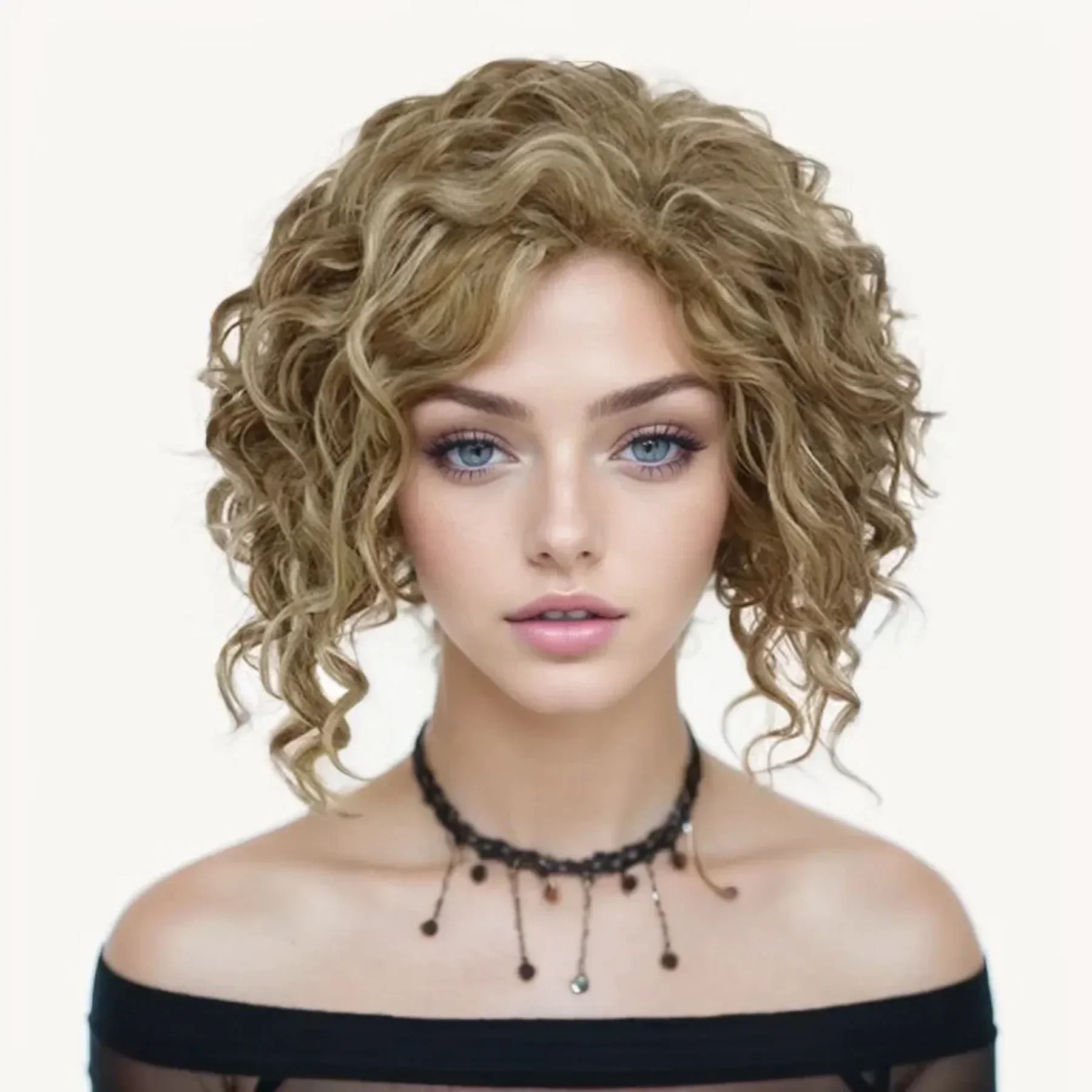 Synthetic Curly Blonde Wigs for Women Short Hair Wig with Side Bangs Mother Gift Mom Wig Short Blond Cur Wig Natural Casual Wigs