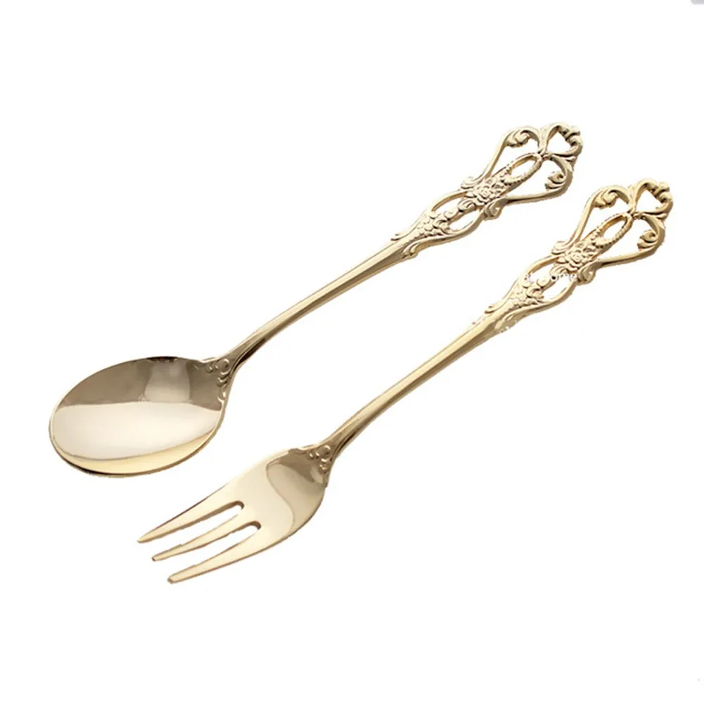 Brand New Spoon Fork Vintage 2pcs/set Charm Coffee Creative Embossed Fine And Retro Texture Multi Color Options