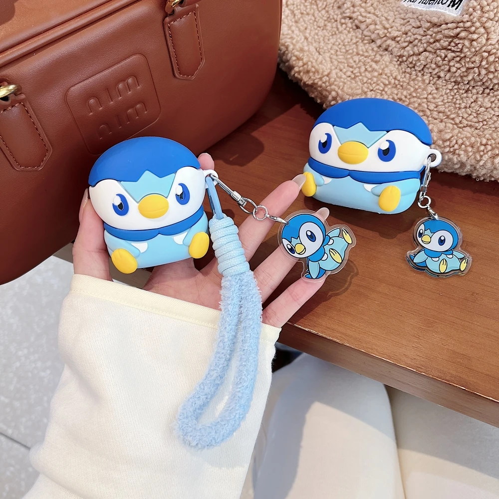 Cute Pocket Monsters Pokemon 3D Piplup Earphone Case For Airpods 4 2 3 Pro 3 2 Wireless Bluetooth Headset Protective Cover